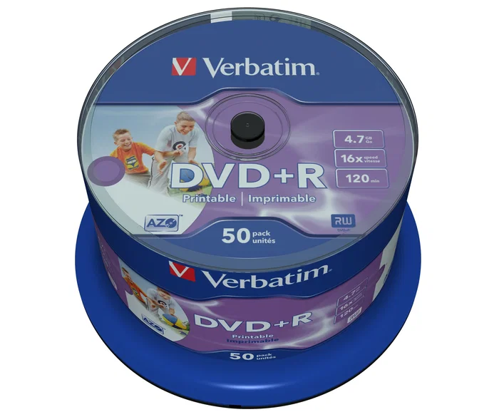 Verbatim 43512 DVD+R 4.7 GB Wide Inkjet Printable, 120 mm, 16x, 50 Discos en Spindle