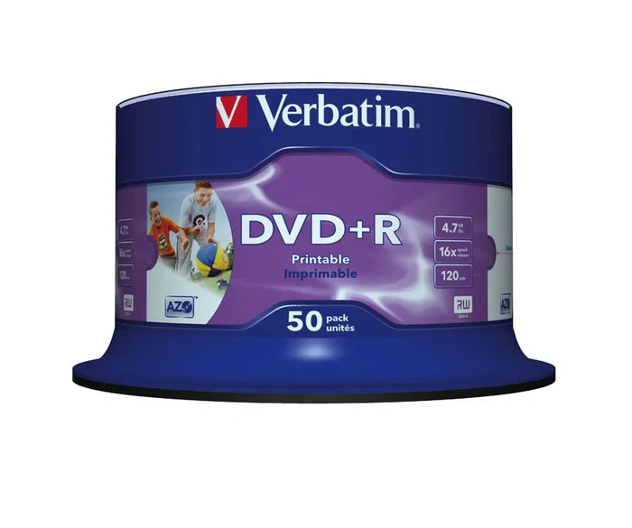Verbatim 43512 DVD+R 4.7 GB Wide Inkjet Printable, 120 mm, 16x, 50 Discos en Spindle