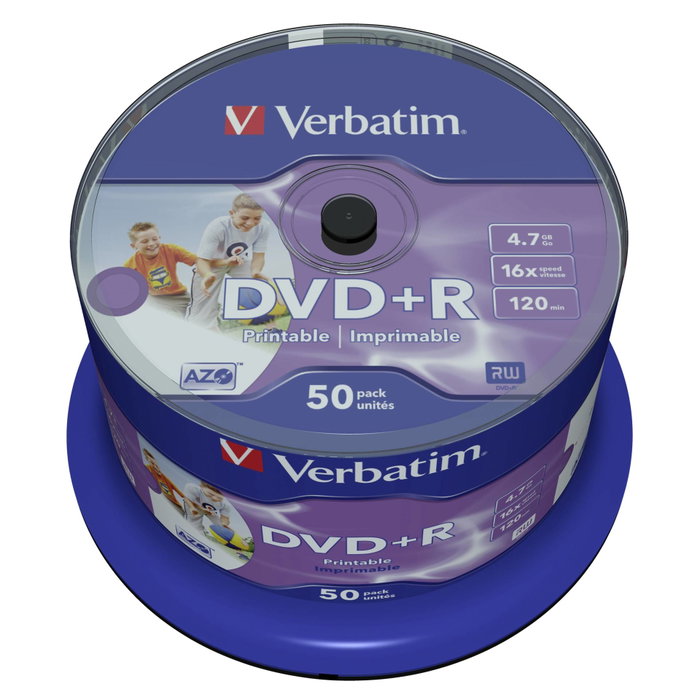 Verbatim DVD+R 4,7 GB 16x Pack de 50 con superficie imprimible Verbatim DVD+R 4,7 GB 16x Pack de 50 con superficie imprimible