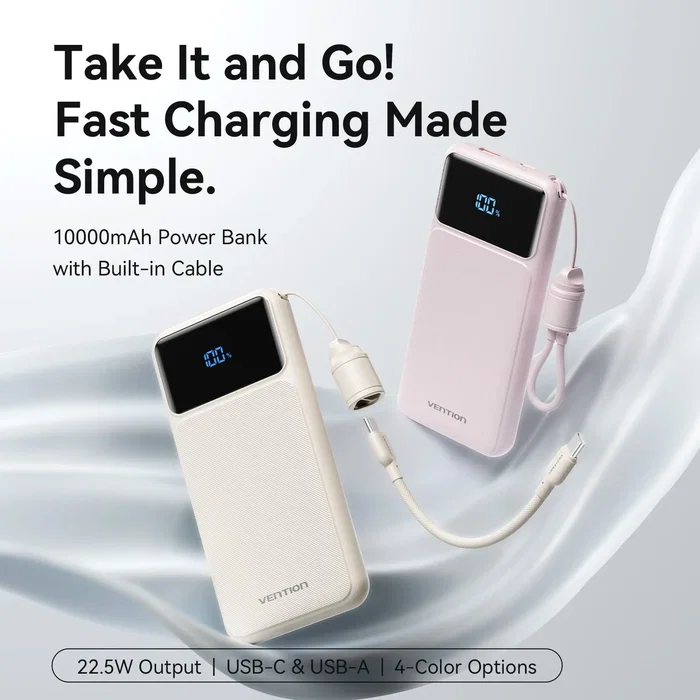 Vention Powerbank 10000mAh XGYW0-39-TY 22.5W Blanca con Cable USB-C
