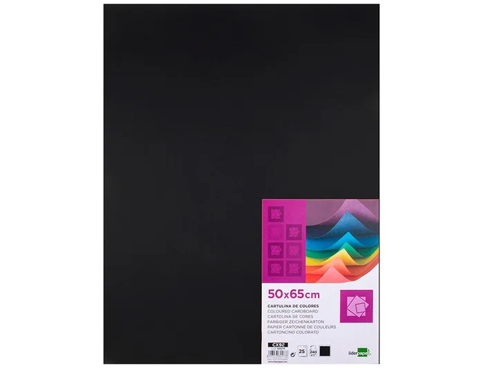 Liderpapel Cartulina Negro 50x65 cm 180g/m2 Paquete 25 Hojas