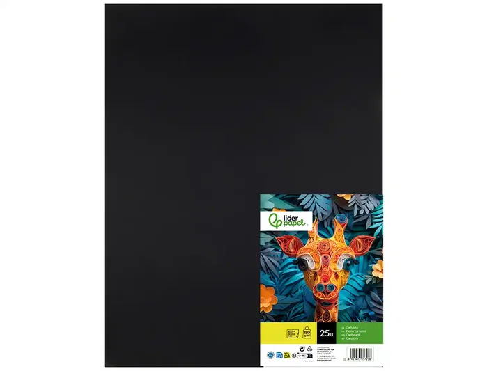 Liderpapel Cartulina Negro 50x65 cm 180g/m2 Paquete 25 Hojas