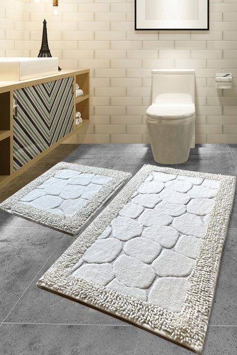 Mijölnir Juego de Alfombrillas de Baño Ecru Algodón 100% Antibacterianas Antideslizantes 50x60cm 60x100cm