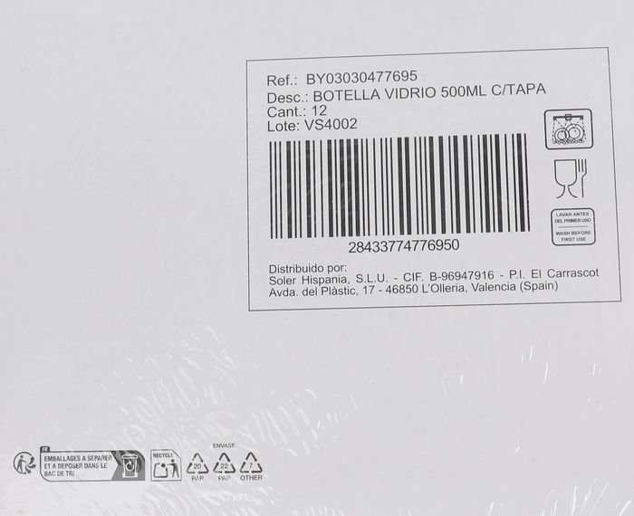 Mediterraneo Botella de Vidrio 500 ml con Tapa Mediterraneo (24 Unidades)