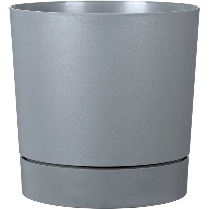 Garden Id - Maceta Redonda Plástica con Depósito - Plano, Ø 39 cm, H 38 cm, Capacidad 32 L, Color Gris Puro Garden Id - Maceta Redonda Plástica con Depósito - Plano, Ø 39 cm, H 38 cm, Capacidad 32 L, Color Gris Puro