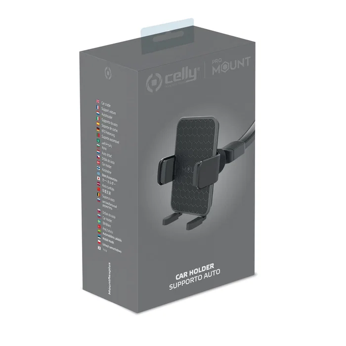 Celly MOUNTFLEXPLUSBK Soporte Pasivo para Teléfono en Coche con Ventosa y Ancho Ajustable 360° - Negro