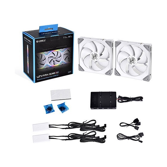 Lian Li UNI FAN SL140 ARGB PWM Fan Pack de 2 con Controlador Blanco