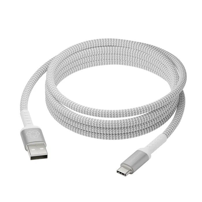 Dbramante1928 CB25ACGR7118 Cable USB 2.0 USB-A a USB-C 2.5 m Blanco Trenzado, Transferencia de Datos 480 Mbit/s, Potencia de Carga Hasta 36W