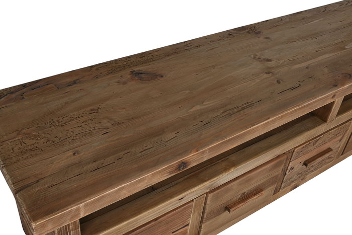 DKD Home Decor Alp dand Mueble Tv Estilo Alpino Natural Madera Reciclada Pino 5 Cajones 1 Estanteria 210 x 60 x 48 cm