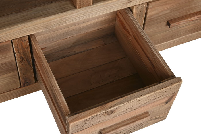 DKD Home Decor Alp dand Mueble Tv Estilo Alpino Natural Madera Reciclada Pino 5 Cajones 1 Estanteria 210 x 60 x 48 cm