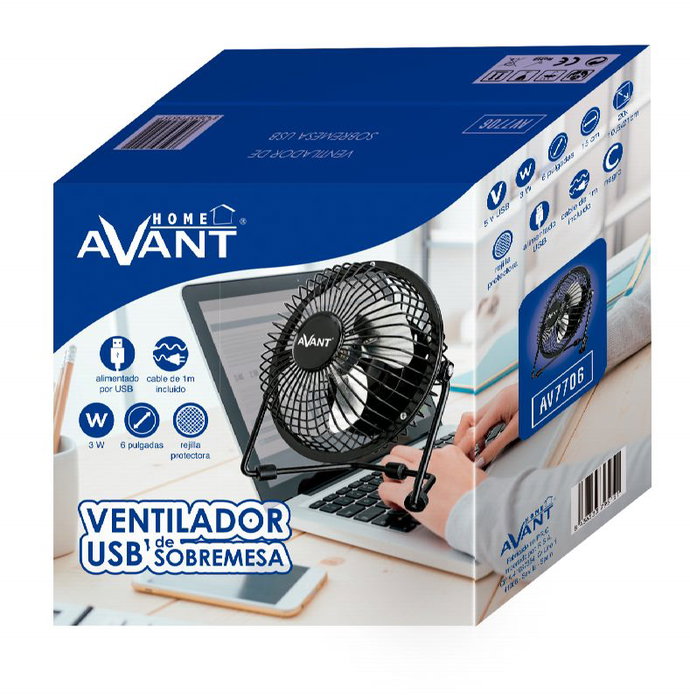 AVANT Ventilador USB de 6 Pulgadas, 3W, Negro