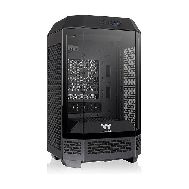Thermaltake The Tower 250 Mini Torre para PC, Chasis Negro y Blanco Mini-ITX con Ventana Lateral y Pantalla LCD de 3.9 Pulgadas, SPCC, 7.1 kg