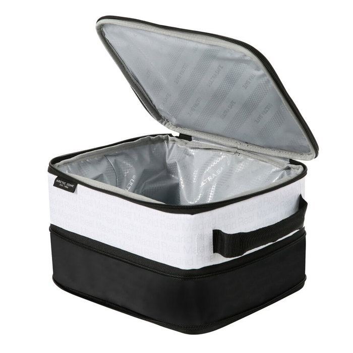 SAFTA Bolsa Porta Alimentos Térmica con Tupper Real Madrid, Aislamiento de Alta Calidad, Revestimiento Thermaflect, Fácil de Limpiar, Incluye Contenedor para Sandwich (650 ml)