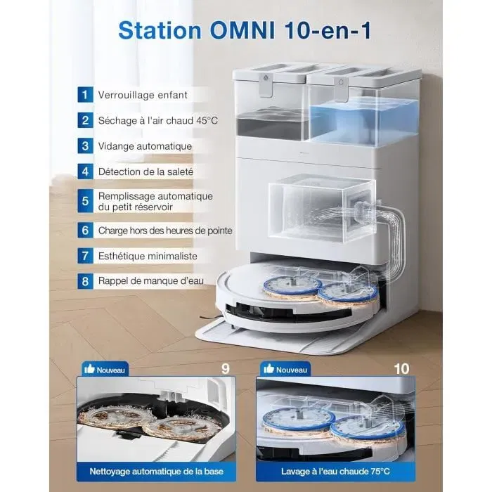 Ecovacs T50 OMNI WHite Gen2 Robot aspirador con base 21000 Pa Cepillo lateral extensible Mopa ZeroTangle 2.0