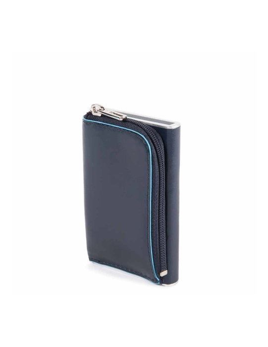 Piquadro Blue Square Tarjetero de Cuero Azul con Sistema Deslizante