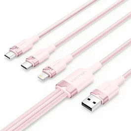 Vention Cable USB 2.0 3 en 1 USB-A a USB-C/Lightning/Micro-USB 1,5m Rosa