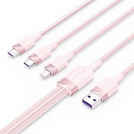 Vention Cable USB 2.0 Lightning 4 en 1 USB-A a USB-C, Micro USB, Lightning 1.5m Rosa