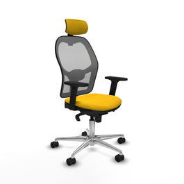 PIQUERAS Y CRESPO Silla de oficina Jorquera con mecanismo Sincro, tela Amarillo y malla Gris