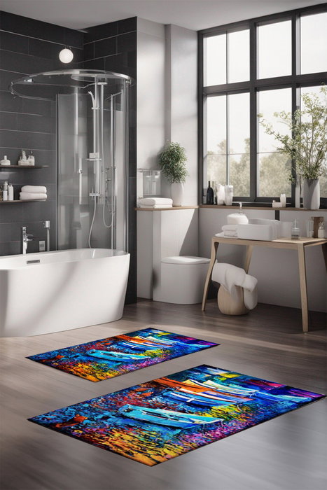 Mijölnir CT-5141 Juego de Alfombrillas de Baño de 2 Piezas, 100% Poliéster, Antideslizante, Antibacteriano, Lavable a Máquina, Tamaños: 40x60cm y 60x100cm