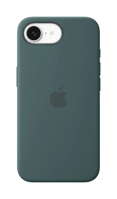 Apple MD3X4ZM/A Funda de silicona para iPhone 16e (6.1") - Verde lago - Protección contra caídas y arañazos, silicona reciclada