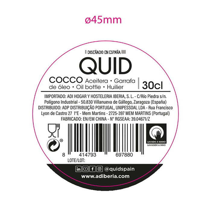 Aceitera Vidrio Cocco Quid 300 mL (24 Unidades)