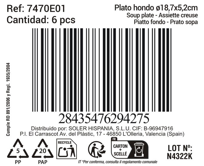 La Mediterranea Plato Hondo Black Clay Ø18,7 x 5,2 cm (12 Unidades)