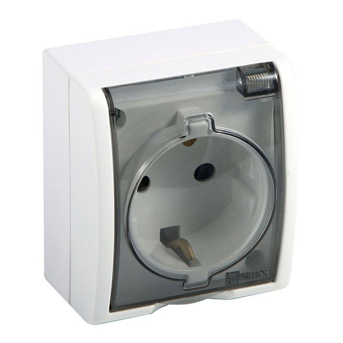 Simon Base de superficie Schuko 2P+T Aquarius blanco con tapa transparente Simon Base de superficie Schuko 2P+T Aquarius blanco con tapa transparente