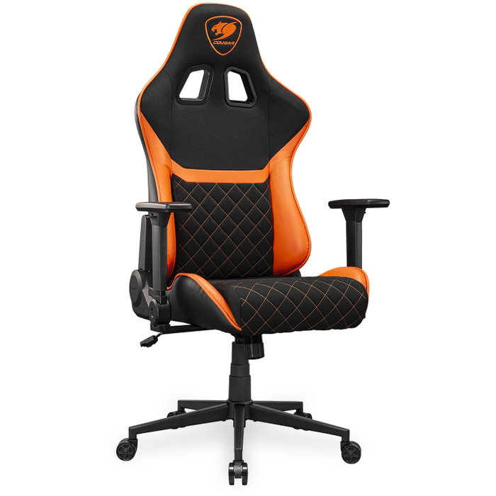 Cougar Armor One V2 F Silla Gaming, Respaldo y Asiento Acolchados en Tela, Ajuste 4D, Negro/Naranja, CGR-A2F
