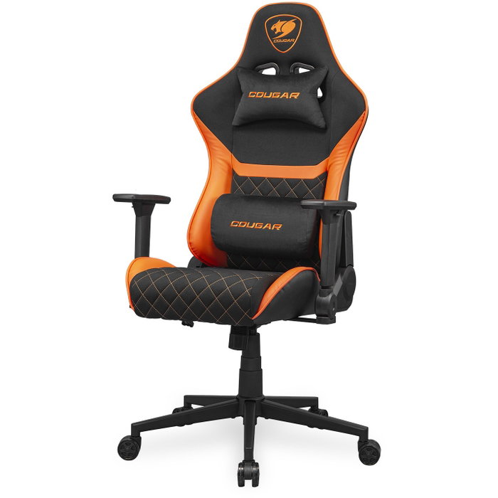 Cougar Armor One V2 F Silla Gaming, Respaldo y Asiento Acolchados en Tela, Ajuste 4D, Negro/Naranja, CGR-A2F