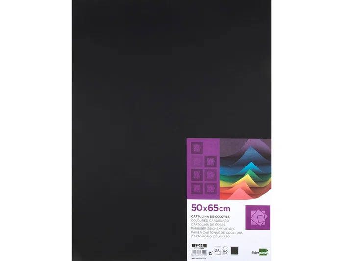 Liderpapel Cartulina Negra 50x65 cm 240g/m2 Paquete de 25 Hojas para Dibujo y Manualidades