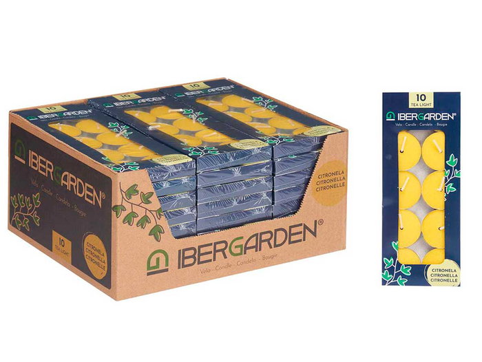 IBERGARDEN Set 10 Velas Tea Light Citronela Cera 7.5x19x1.5 cm (Set de 96)