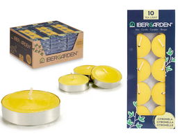 IBERGARDEN Set 10 Velas Tea Light Citronela Cera 7.5x19x1.5 cm (Set de 96)