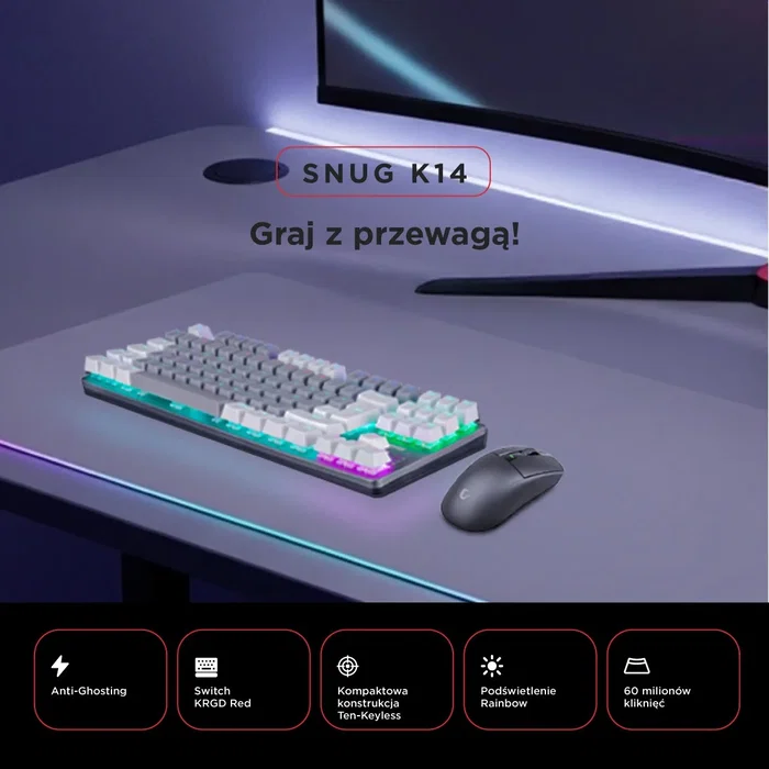 Rampage Snug RGB KRGD Red Teclado Gaming Mecánico Layout Español Blanco Gris