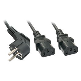 LINDY 30048 Cable de Alimentación IEC-Y-Netzkabel Schuko a 2x C13, 2m, Negro