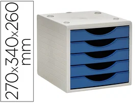 Archivo 2000 2000 Fichero Cajones Sobremesa Oficina Hogar 5 Cajones Azul Poliestireno Reciclado 270x340x260 mm