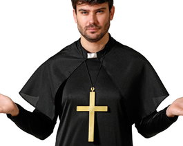 Atosa Collar con Cruz Dorada XXL para Disfraz de Sacerdote, Monje o Predicador