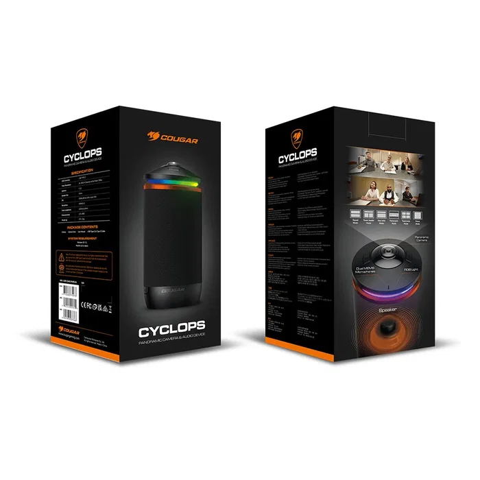 Cougar CGR-CAM3-RWB-01 Cámara Web Cyclops USB-C Full HD 1920x818p con Micrófono y Altavoces - Negro
