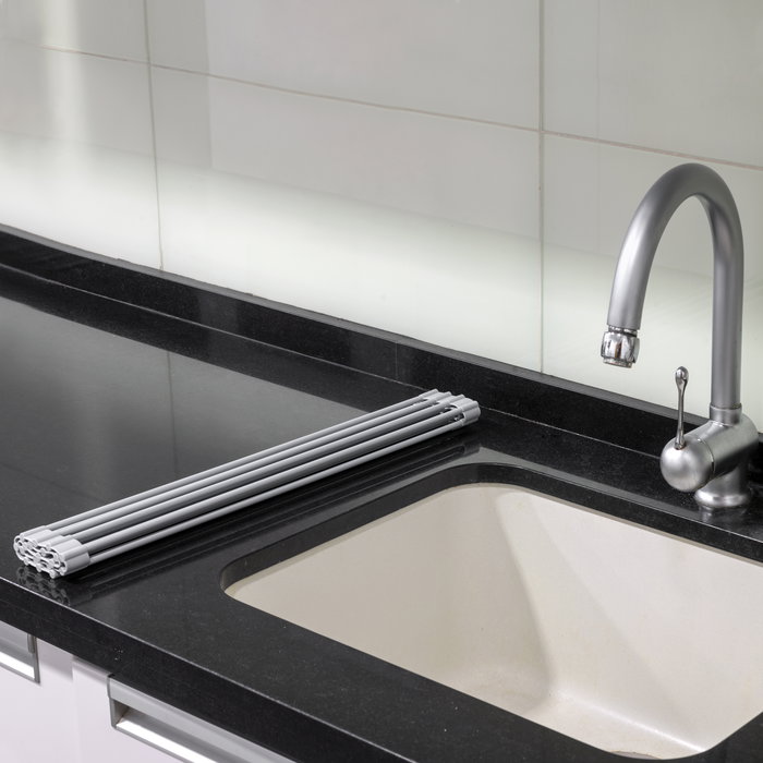 Emuca Escurreplatos flexible y enrollable de silicona, Acero y Plástico, Gris