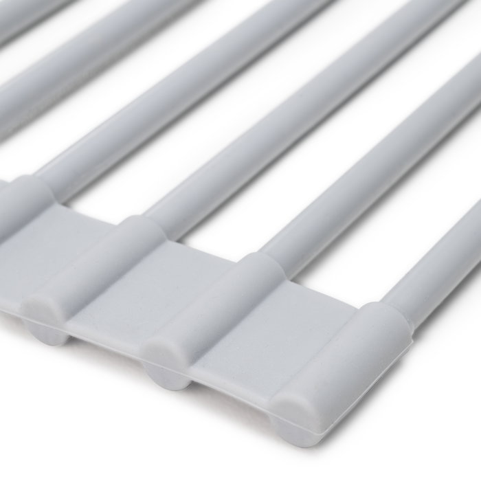 Emuca Escurreplatos flexible y enrollable de silicona, Acero y Plástico, Gris