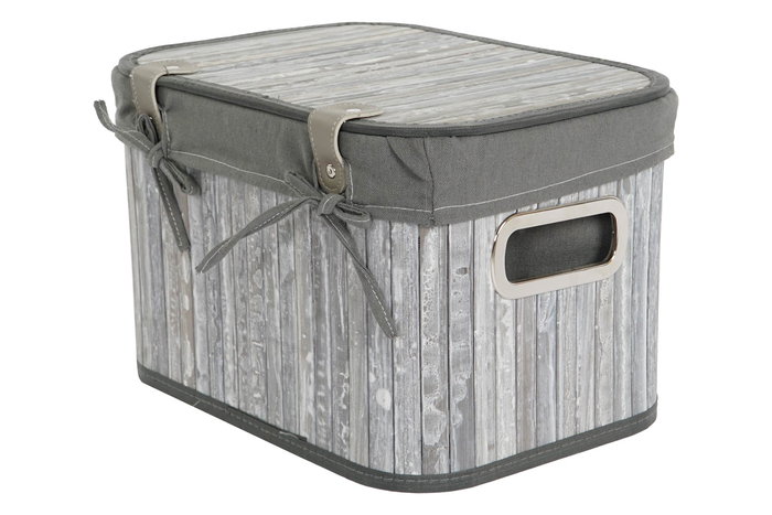 DKD Home Decor Cesta Tradicional Gris Blanco Bambú Poliester Algodón MDF 35x33x51 cm Set de 6