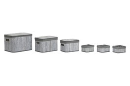 DKD Home Decor Set de 6 Cestas de Bambú y Poliéster Gris y Blanco
