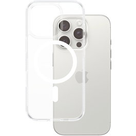 PanzerGlass HardCase MagSafe para iPhone 16 Pro, Funda Transparente con Anillo Blanco, Protección Militar MIL-STD-810H, Antirayaduras