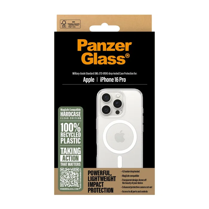 PanzerGlass Funda HardCase Transparente con MagSafe Blanca Resistente a Golpes MIL-STD-810H para Apple iPhone 16 Pro