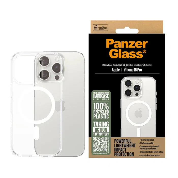 PanzerGlass Funda HardCase Transparente con MagSafe Blanca Resistente a Golpes MIL-STD-810H para Apple iPhone 16 Pro