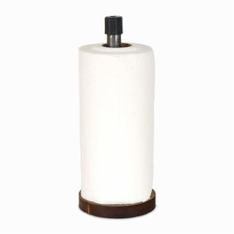 Hanah Home Boruraf255 Toallero de Papel para Cocina, Portarrollos de Madera Maciza, Nogal y Plata, 10x28x10 cm