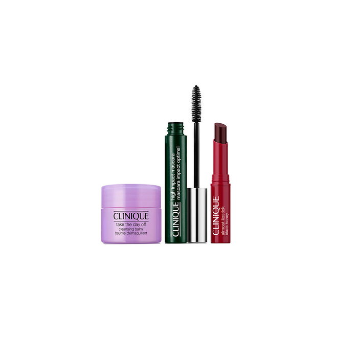 Clinique Set Viaje 3 Piezas: Máscara High Impact Volumen y Longitud 7ml + Almost Lipstick Black Honey 1.2g + Bálsamo Desmaquillante Take The Day Off 15ml, Testado Oftalmólogos
