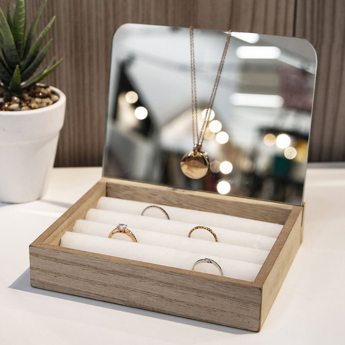 Home Deco Factory Joyero Anillos con Espejo Natural 15x13 cm