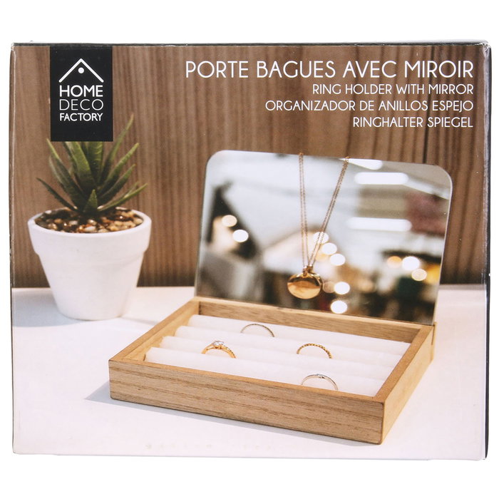 Home Deco Factory Joyero Anillos con Espejo Natural 15x13 cm