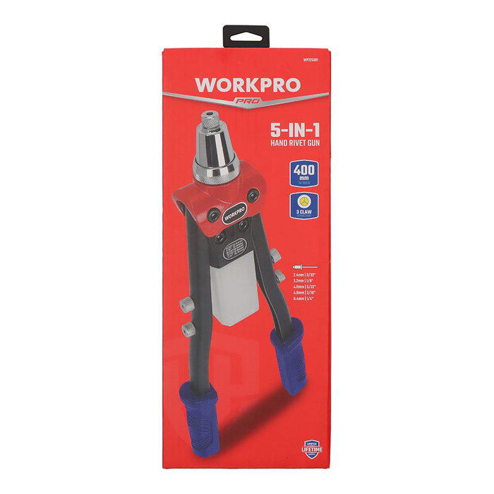 Workpro Remachadora Manual 400 mm 16 Pulg Acero Cromo Molibdeno 5 Boquillas Workpro Remachadora Manual 400 mm 16 Pulg Acero Cromo Molibdeno 5 Boquillas