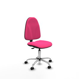 Silla de oficina Algarra con mecanismo Contacto permanente básico tapizada con Similpiel color Rosa. Equipada con Base cromada, Sin brazos y Ruedas autofrenantes